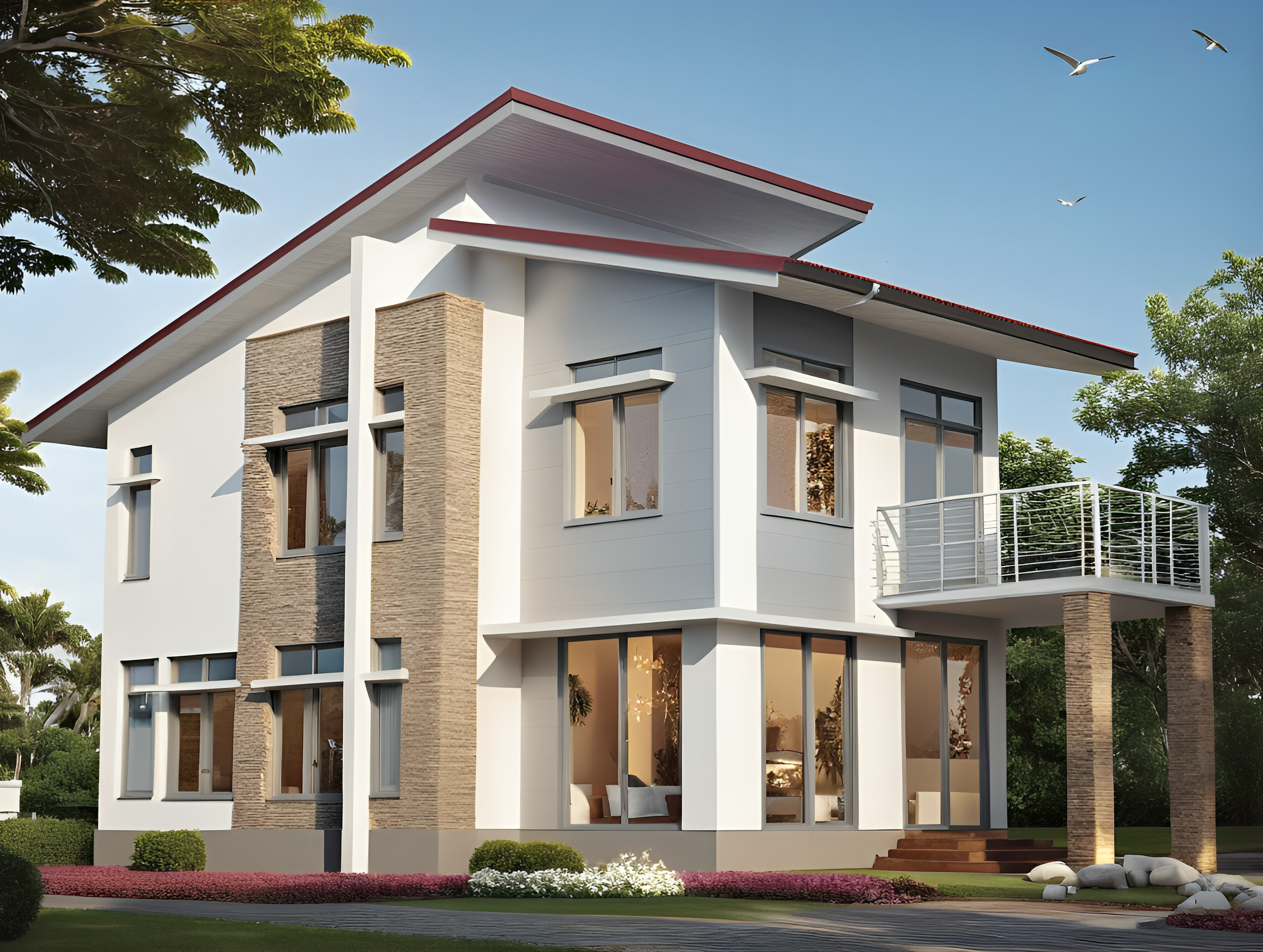 แบบบ้านรุ่น SK-35 มาในสไตล์ Modern Contemporary ที่ผสมผสานความทันสมัยและความอบอุ่นของการอยู่อาศัย ตัวบ้านโดดเด่นด้วยดีไซน์หลังคาเล่นระดับ และแสงไฟที่ช่วยเพิ่มบรรยากาศหรูหราในยามค่ำคืน พื้นที่ใช้สอย 160 ตารางเมตร ตอบโจทย์ครอบครัวที่ต้องการบ้านขนาดกะทัดรัด พร้อมดีไซน์ทันสมัย