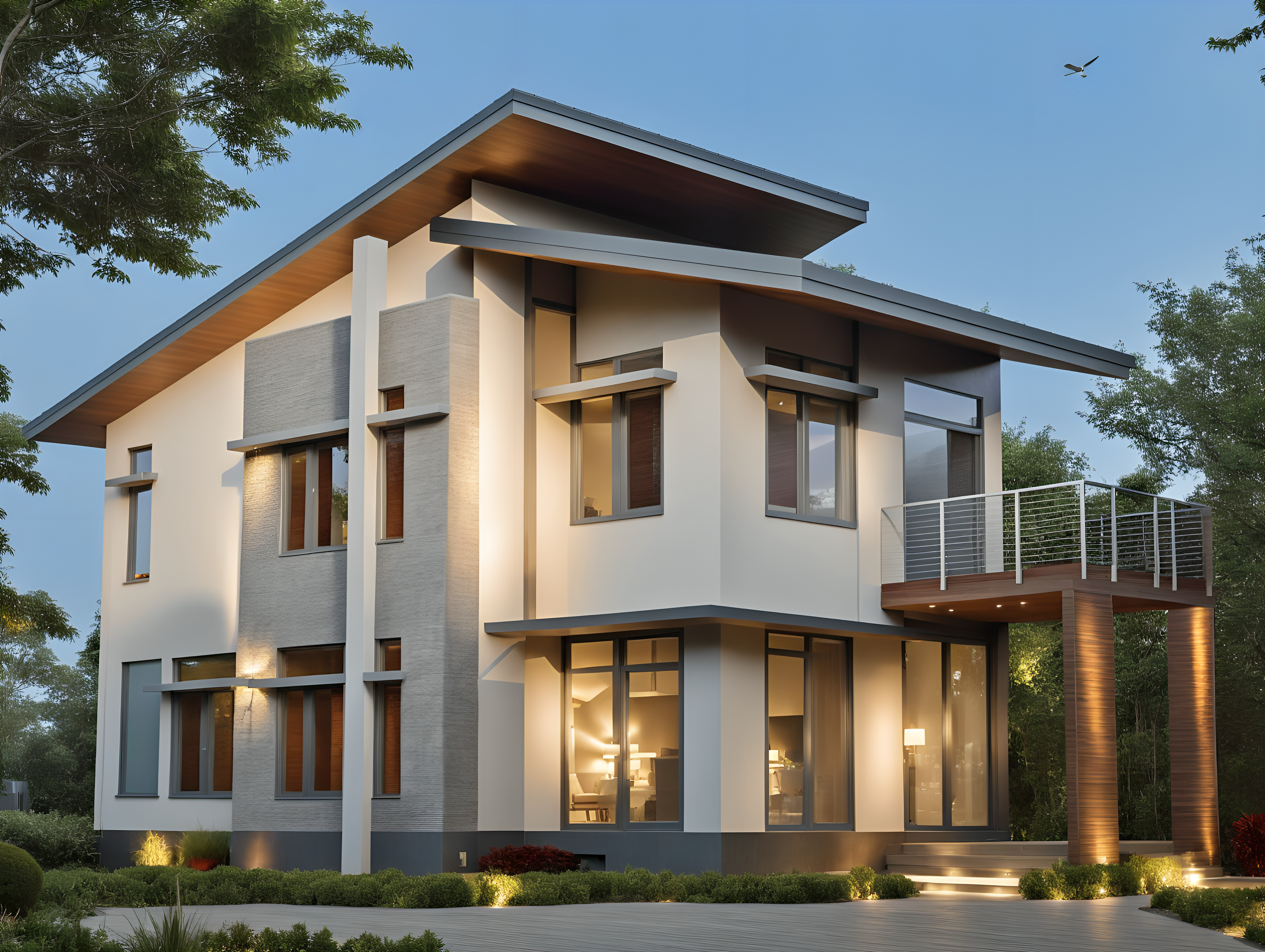 แบบบ้านรุ่น SK-35 มาในสไตล์ Modern Contemporary ที่ผสมผสานความทันสมัยและความอบอุ่นของการอยู่อาศัย ตัวบ้านโดดเด่นด้วยดีไซน์หลังคาเล่นระดับ และแสงไฟที่ช่วยเพิ่มบรรยากาศหรูหราในยามค่ำคืน พื้นที่ใช้สอย 160 ตารางเมตร ตอบโจทย์ครอบครัวที่ต้องการบ้านขนาดกะทัดรัด พร้อมดีไซน์ทันสมัย