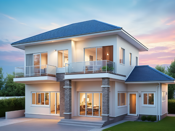 บ้านหลังนี้ออกแบบใน สไตล์ Modern Classic ที่เน้นการตกแต่งด้วยโทนสีเรียบหรู เช่น สีขาวและสีเทา พร้อมผสานกับวัสดุที่ให้ความรู้สึกอบอุ่น เช่น ผนังหินธรรมชาติและงานไม้ ตัวบ้านมีเส้นสายที่เรียบง่าย แต่ดูหรูหราด้วยการใช้หลังคาทรงปั้นหยา พร้อมกระจกบานใหญ่ช่วยเพิ่มแสงธรรมชาติภายในบ้าน การออกแบบยังคำนึงถึงการใช้งานพื้นที่ให้คุ้มค่า และจัดสรรพื้นที่ส่วนกลางและส่วนตัวอย่างลงตัว