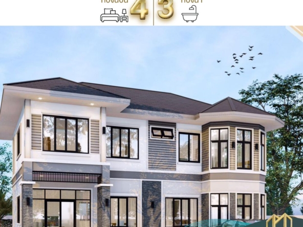 🏠 บ้านพักอาศัย คสล. (โครงสร้างคอนกรีตเสริมเหล็ก) 2 ชั้น บ้านหลังนี้ออกแบบมาใน สไตล์โมเดิร์นคลาสสิก โดดเด่นด้วยโทนสีฟ้าอ่อนตัดกับสีขาวและหินตกแต่ง เพิ่มความหรูหราและอบอุ่น เหมาะสำหรับครอบครัวขนาดกลางถึงใหญ่
